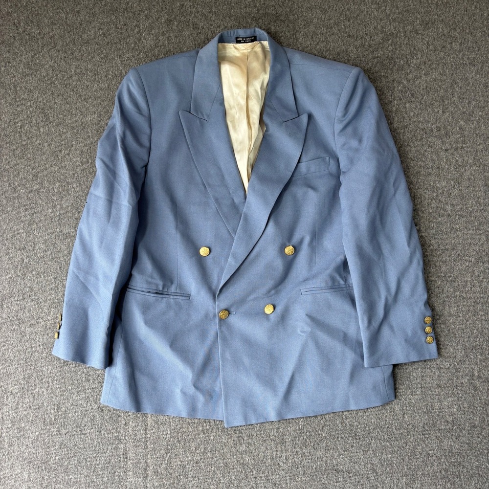 Austin Manor Mens Blue Double Breasted Blazer Wool Blend Gold Buttons Size 42R